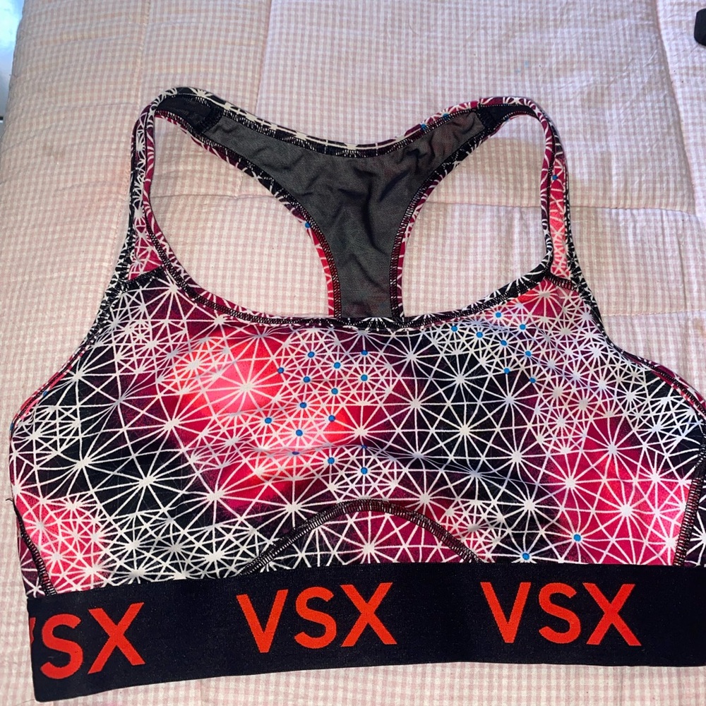 VSX Geometric Pink and Black Sports Bra
